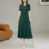 Vestido de Verano para Mujer Estilo Miyake con Acabado de Alta Gama, que Disimula el Vientre, Corte Holgado, Escote en V Adelgazante, Vestido con Flecos de Perlas, Elegante Vestido de Corte A