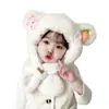 Chapéu, Cachecol, Gola Integrada de Desenho Animado para Crianças, Chapéu Quente de Pelúcia para Meninos e Meninas, Chapéu de Proteção para Orelhas de Bebê com Forro de Fleece para Outono e Inverno