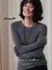 Camiseta Interior de Lana Dorada del Yangtsé de 60 Hilos Ultra Fina de Alemania, Nuevo Top de Punto con Cuello Redondo para Mujer de Otoño