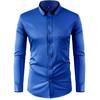 Camisa elástica para hombre de manga larga con botones de diamante, diseño de cuello de contraste, color liso, corte ajustado, ropa para hombre transfronteriza