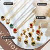 Collar Colgante de Corazón con Zirconia Multicolor Incrustada Pendientes Set de Joyería con Borde Chapado en Oro Diseño de Verano Francés de Nicho Sentido del Diseño Multicolores