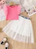 Conjunto de Falda de Malla de Verano 2025 para Niñas Transfronterizo, Conjunto de Falda Dulce para Niñas, Conjunto de Falda Infantil para Niñas