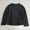 Parte Superior Gaga Slim Super Casual Gola V Rough Manga Longa Camiseta Primavera Nova Solta Cor Sólida Top Feminino Versátil
