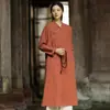 Vestido Largo de Estilo Chino Original para Mujer, Otoño, Lino, Retro, Cuello Diagonal, Cuello Alto, Botones, Cheongsam Mejorado