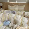 Estilo Ins, 100% algodão, tingimento em fio, algodão lavado, conjunto de cama de três peças, adequado para dormitórios estudantis, tamanho de cama de solteiro, macio e confortável
