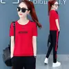 608# Conjunto deportivo para mujer 2022 verano Nuevo holgado estudiante manga corta estampado moda para correr casual traje de dos piezas