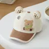 Gorra de béisbol infantil de dibujos animados con etiqueta de cuero, súper linda, gorra de béisbol infantil cálida de pana para otoño e invierno 2026