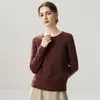 Otoño e Invierno Nueva Camiseta Base de Punto de Cachemira Moda Suave Cómoda Jersey con Dobladillo Enrollado Cuello Redondo Agradable a la Piel Manga Larga para Mujer