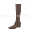 Botas Femininas de Outono Novidade Bico Fino Zíper Lateral Salto Alto Skinny Stretch Tamanho Grande Acima do Joelho