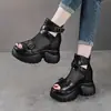 Botines huecos de tacón alto de cuero suave con punta abierta, nuevo estilo verano 2026, botas frescas de plataforma de suela gruesa, sandalias romanas para mujer de exterior