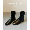 Versão em pele de ovelha de botas curtas femininas que aumentam a altura, botas Martin outono 2026, botas finas retro elegantes estilo francês