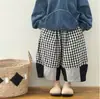 Ropa Infantil Coreana Nuevo Estilo Niños Estilo Bosque Retro Cuadros Patchwork Bloques de Color Pantalones de Pierna Ancha Niños Niñas Sueltos Casuales