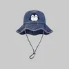 Chapéu de Pescador Cowboy Fofo para Primavera e Verão com Bordado, Design Versátil de Pinguim, Chapéu de Balde Simples Lavado para Proteger do Sol, Retrô