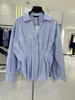 Nueva blusa de manga larga para mujer, de comercio exterior transfronteriza, con cintura fruncida, dobladillo con volantes, cuello camisero, de un solo pecho, elegante y estilizada.