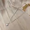 Gargantilla celebridad de internet retro ins minimalista doble capa collar de perlas para mujer cadena de clavícula de moda gargantilla corta joyería para el cuello