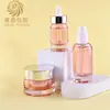 Conjunto de cuidados com a pele cilíndrico em estoque, frascos de vidro 30-120ml para loção, frascos transparentes, potes para creme com fundo espesso 30g 50g