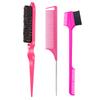 Amazon oferta caliente peluquería peine de púas de acero tres filas peine para cabello invertido cepillo para cejas de doble cabezal juego de tres piezas maquillaje recogido peine de púas traje