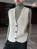 Nuevo chaleco de punto de lana 100% pura con cuello en V para otoño para mujer, cárdigan suéter, chaleco retro artístico de capas