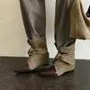 Botas de mujer retro con cordones y punta fina, textura de piel de oveja, marrones, con plataforma oculta para aumentar la altura, cubrebotas vaqueros estilo Western, adelgazantes, botines Chelsea para mujer