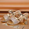 Sandalias de estilo coreano para mujer, zapatos de tacón grueso con punta abierta y tacón medio, de verano 2021