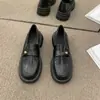 Sapatos de Couro Britânicos Estilo Coreano Sapatos de Camada Única com Solado Grosso Femininos Outono/Inverno 2022 Novos Mocassins de Lã Pretos Versáteis