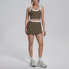 Nuevo conjunto de yoga a colorblock transfronterizo con tacto nude, casual y versátil, acanalado, de cintura alta, para ejercicio al aire libre, conjunto de seis piezas
