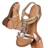 Nuevas Sandalias Bohemianas con Pedrería 2026, Casuales y Cómodas, Cuña de Plataforma Gruesa que Aumenta la Altura, Calzado para Mujer Talla Grande