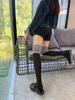 Calcetines Altos Estilo Coreano Estilo Perezoso Calcetines Altos para Muslo Estilo Utilitario Costura de Arroz Café Calcetines Altos Largos para Mujer Combinación Perfecta Calcetines con Puño de Color Contrastante que Hacen Ver Piernas Más Delgadas