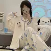 Pijama de Mujer Primavera y Otoño Nuevo Pantalones de Manga Larga Estilo Jacquard Dulce y Lindo Dibujos Animados Conjunto de Ropa para el Hogar Se Puede Usar Afuera