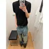 Camiseta de Verano para Hombre de Punto Jacquard Manga Corta Estilo Black Old Money Cleanfit Retro Americano Cuello Medio Hombro Normal