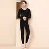 Ropa de Otoño Ropa Interior Térmica de Polar Sin Costuras para Mujer Pantalones de Otoño Temporada de Invierno Juego de Ropa Interior Cálida Elástica Ajustada para Petite
