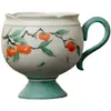 Taza de Té con Asa de Oreja de Tambor de Flores Naranja Gato Suerte Naranja Persimón Pintada a Mano Ji Flint Rojo Juego de Té Kung Fu Taza de Degustación de Té con Boca de Flor para el Hogar Taza Individual
