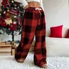 Em Estoque Amazon Aliexpress Tk Outono e Inverno Dropshipping Transfronteiriço Calça Casual de Perna Larga com Cadarço Estampa Xadrez Feminina