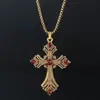 Colar Longo Vintage com Cruz de Zircônia Escura para Mulheres, Estilo Doce e Descolado Único, Corrente de Suéter Gola Alta Tendência para Meninas, Corrente de Clavícula