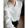 Camisa polo con cuello para hombre, camiseta de corte holgado con textura casual, camiseta base de color liso para primavera y otoño, capa interior de manga larga
