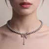 Fecho de Clipe de Papel Cruz Completo Diamante Madrepérola Pérola Corrente para Clavícula Feminina Novo Estilo Pérola de Concha