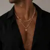 Collar Personalizado Estilo Europeo y Americano con Perlas Empalmadas para Hombre, Cadena Cubana Trenzada Hip-Hop de Moda, Cadena de Clavícula en Capas para Hombre Transfronteriza