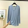Camisa fina casual de manga longa em modal com gola alta, moda feminina de outono, solta, cor sólida, top de camada interna