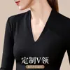 Camiseta básica negra para mujer, nuevo estilo otoño/invierno 2026, corte ajustado, tacto de alta gama, cuello en V, modal, manga larga