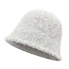 Chapéu bucket de malha com listras verticais em fio mesclado com bolinhas, novo estilo, para mulheres, outono e inverno, aba simples dobrada, versátil e amigo da pele