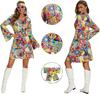 Comercio Exterior Transfronterizo Europa y América Amazon Vestido con Estampado de Halloween Mangas de Trompeta Estilo Hippie de los 70 Vestido de Cuello en V