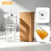 Copo de Vidro Amazon 20oz com Listras Verticais, Tampa e Canudo, Grande Capacidade para Bebidas, Suco, Chá de Leite, Cola, Copo de Café