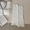 Novos Polainas de Tricô Vazado para Mulheres, Com Etiqueta, Coberturas de Barra de Perna Sino com Babados, Polainas Largas Estilo College, Dropshipping