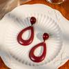 Pendientes de Gota de Agua Rojo Vino Vintage Estilo Hong Kong Aguja de Plata Pendientes Franceses Elegantes Geométricos Redondos de Resina para Mujer