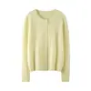 Cardigan de Cashmere Feminino Outono/Inverno Sete Pontos Fio Único Jaqueta Tricô Look Emagrecedor Solto Amigo da Pele Gola Redonda Top de Tricô com Trança