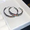 Jardín de Monet~Aretes de Aro en Forma de C de Piedras Preciosas Arcoíris Estilo Pintura al Óleo, Aretes de Lujo Ligero y de Alta Gama, Accesorios para Orejas Modernos y Llamativos
