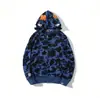 Nova marca de moda Bape da Amazon transfronteiriça jaqueta camuflada com cabeça de tubarão moletom com zíper 3D estampado até a cabeça