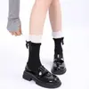 Calcetines de encaje con lazo hasta la pantorrilla para mujer, calcetines blancos apilados de estilo Lolita lindos para primavera y otoño, combinados con zapatos Mary Jane