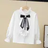 Camisa Infantil Branca Manga Longa Primavera & Outono Uniforme de Classe Uniforme de Apresentação Renda Uniforme de Estudante Meninas Nova Camisa Primavera & Outono Meninas