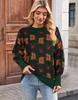 Nuevos Suéteres Europeos y Americanos Transfronterizos para Mujer Otoño e Invierno Amazon Casual Jacquard de Hoja de Arce Suéter de Punto de Cuello Redondo para Mujer